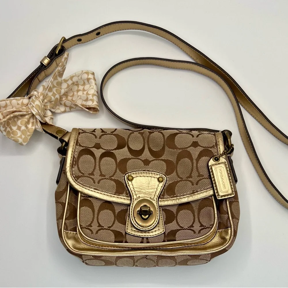 Coach Signature Penny Flap Shoulder Bag with Scarf - Vintage